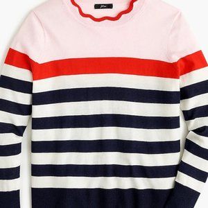 J.Crew Scalloped Neck Navy Blue Striped Sweater